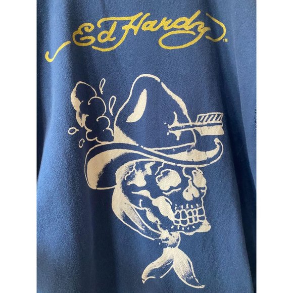 Ed Hardy Y2K Zip Front Sweatshirt Blue XL - Picture 6 of 8
